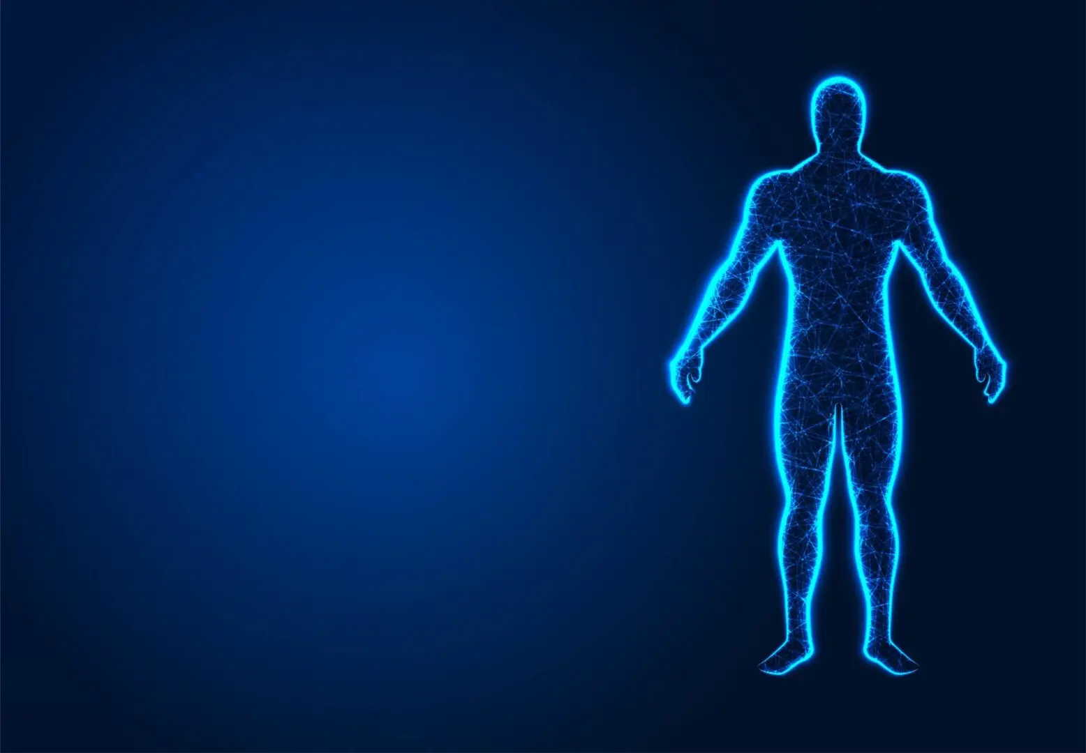 A blue neon picture of a human body